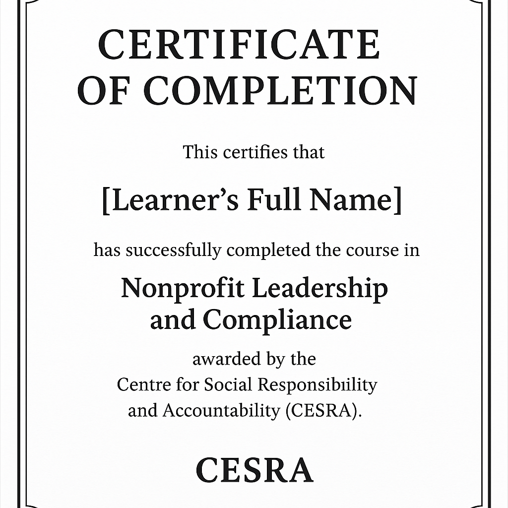 Certificate in non-profit Leadership and Compliance